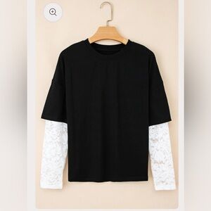Black and White Layered Lace Women's Top